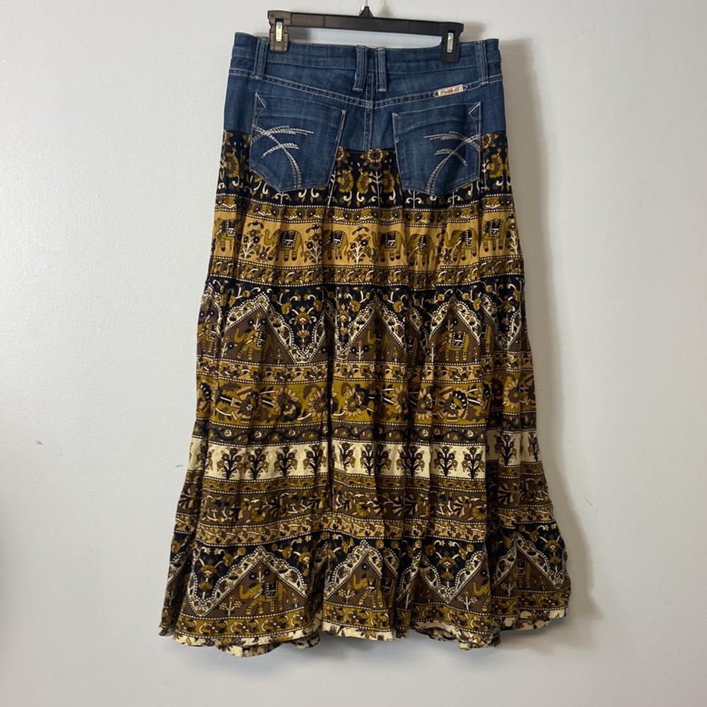 Eleven Moon Midi Skirt Denim Jean Waist Brown Tan Multi-pattern  Small - Picture 2 of 6